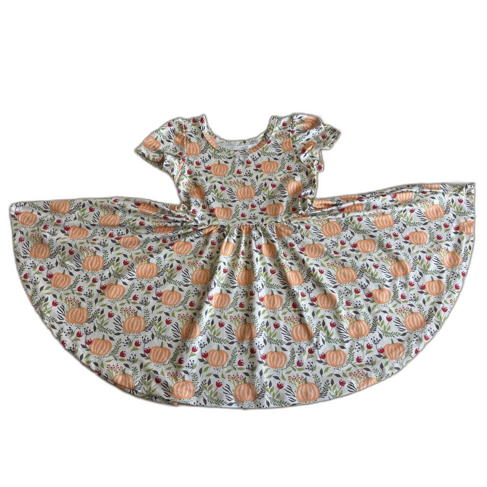 Charlie’s Project Kids Pumpkin Fall Dress Girls 2T Floral Bamboo Twirl Dress